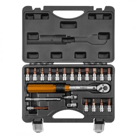KLUCZ DYNAMOMETRYCZNY DWUKIERUNK.1/4'' 5-25NM, ZESTAW 21SZT. NEO KLUCZ DYNAMOMETRYCZNY DWUKIERUNK.1/4'' 5-25NM, ZESTAW 21SZT. NEO