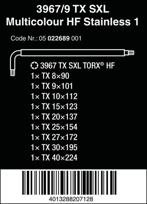 ZESTAW KLUCZY TRZPIENIOWYCH TORX 3967/9 TX SXL MULTICOLOUR WERA ZESTAW KLUCZY TRZPIENIOWYCH TORX 3967/9 TX SXL MULTICOLOUR WERA
