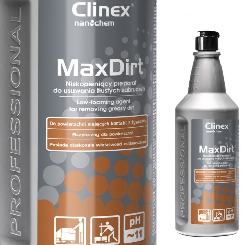 Skoncentrowany preparat do usuwania trudnych zabrudzeń CLINEX MaxDirt 1L Skoncentrowany preparat do usuwania trudnych zabrudzeń CLINEX MaxDirt 1L