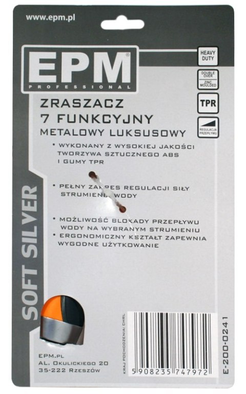 ZRASZACZ PISTOLETOWY REGULOWANY 7-FUNKCYJMY SOFT SILVER EPM ZRASZACZ PISTOLETOWY REGULOWANY 7-FUNKCYJMY SOFT SILVER EPM