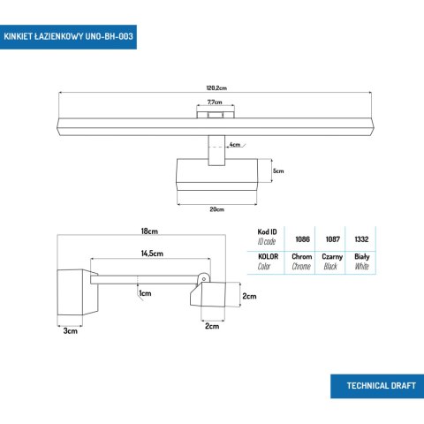 Kinkiet LED łazienkowy120cm 22W czarny 4000K UNO-BH-003 IP44