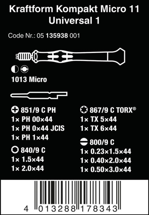 ZESTAW KRAFTFORM KOMPAKT MICRO 11 UNIVERSAL 1 WERA