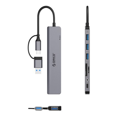 Hub YSA8-U3 stacja dokująca USB-A / USB-C na USB-A USB-C 3.5mm audio TF SD - szary Hub YSA8-U3 stacja dokująca USB-A / USB-C na USB-A USB-C 3.5mm audio TF SD - szary