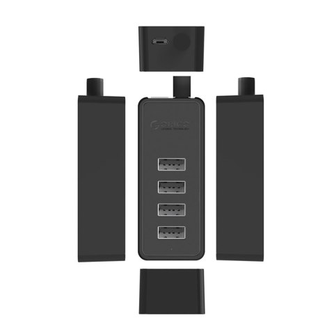 Hub rozdzielacz W5P-U2-100 4x USB-A microUSB 5V 1m - czarny Hub rozdzielacz W5P-U2-100 4x USB-A microUSB 5V 1m - czarny