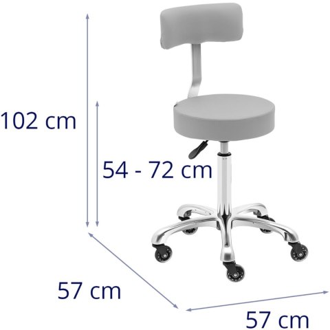 Krzesło taboret hoker kosmetyczny z oparciem na kółkach do 150 kg WELLS szary Krzesło taboret hoker kosmetyczny z oparciem na kółkach do 150 kg WELLS szary