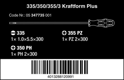 ZESTAW WKRĘTAKÓW KRAFTFORM Z TRZPIENIEM 300 MM, 3 CZĘŚĆ WERA