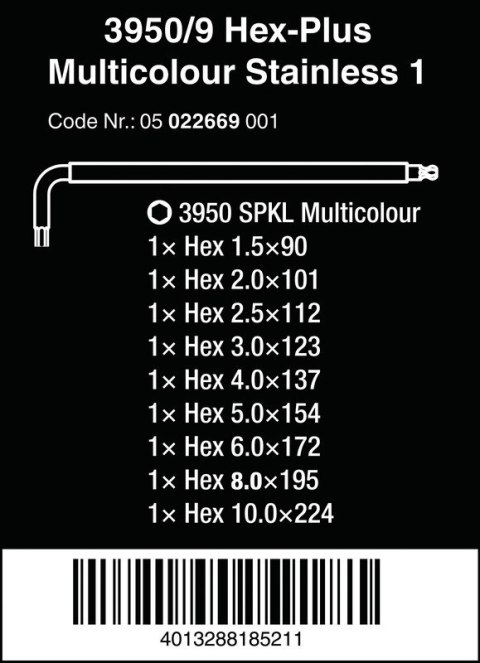 ZESTAW KLUCZY IMBUSOWYCH TRZPIENIOWYCH HEX PLUS 9SZT WERA