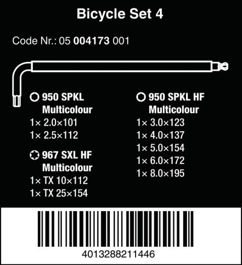 ZESTW KLUCZY TRZPIENIOWYCH BICYCLE SET 4, 9 CZĘŚĆ WERA