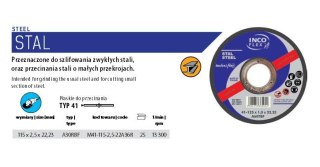 INCOFLEX TARCZA DO CIĘCIA METALU 115 x 2,5 x 22,2mm %%%