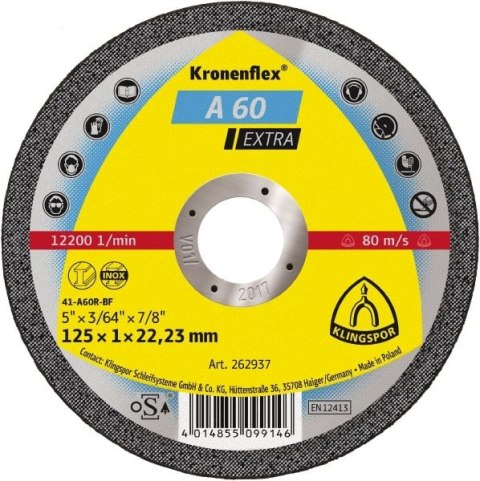 KLINGSPOR TARCZA DO CIĘCIA METALU 115mm x 1,0mm 22,2mm A60 Extra KLINGSPOR TARCZA DO CIĘCIA METALU 115mm x 1,0mm 22,2mm A60 Extra