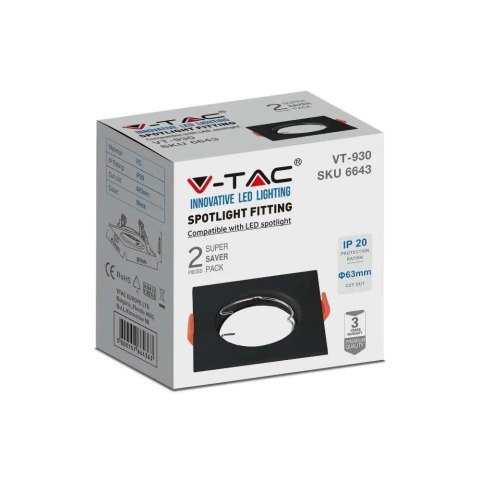 Oczko V-TAC GU10 Wpuszczane Kwadrat Czarne (Opak. 2 szt) VT-930 3 Lata Gwarancji Oczko V-TAC GU10 Wpuszczane Kwadrat Czarne (Opak. 2 szt) VT-930 3 Lata Gwarancji