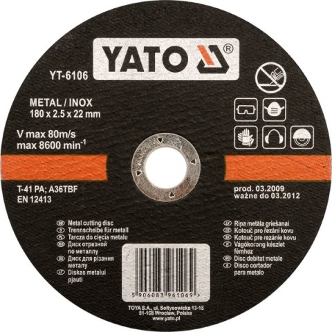 YATO TARCZA DO METALU INOX 125x1,2x22mm 6103 YATO TARCZA DO METALU INOX 125x1,2x22mm 6103