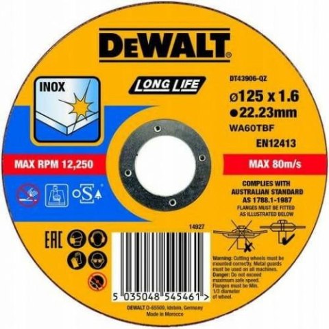 DEWALT TARCZA METAL 125x1,6mm DEWALT TARCZA METAL 125x1,6mm