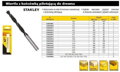 STANLEY WIERTŁO DO DREWNA 6 x100mm STANLEY WIERTŁO DO DREWNA 6 x100mm