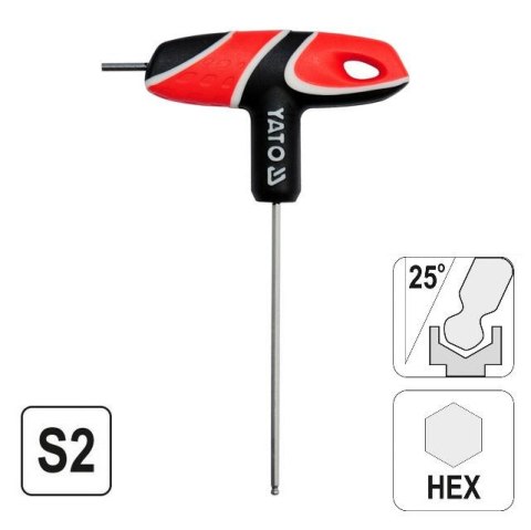 YATO KLUCZ TRZPIENIOWY IMBUS / HEX, Z RĘKOJEŚCIĄ 2,5mm KULA YATO KLUCZ TRZPIENIOWY IMBUS / HEX, Z RĘKOJEŚCIĄ 2,5mm KULA