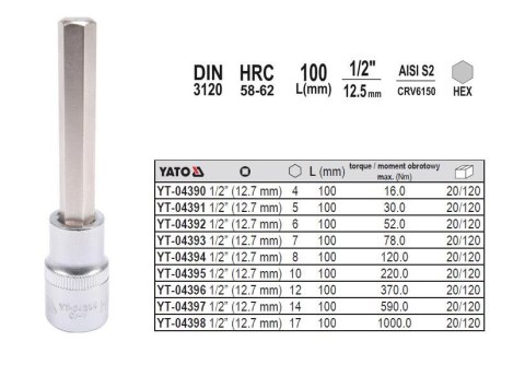 YATO KLUCZ TRZPIENIOWY IMBUSOWY/HEX 1/2" 7x100mm YATO KLUCZ TRZPIENIOWY IMBUSOWY/HEX 1/2" 7x100mm