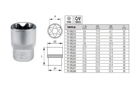 YATO NASADKA TORX 1/2" E10 YATO NASADKA TORX 1/2" E10