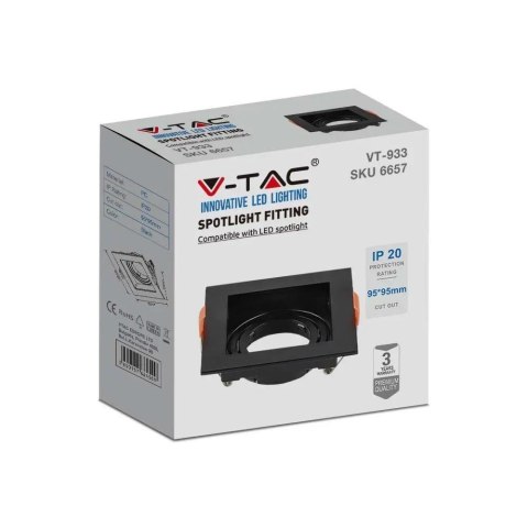 Oczko V-TAC GU10 Wpuszczane Kwadrat Czarne VT-933-B 3 Lata Gwarancji Oczko V-TAC GU10 Wpuszczane Kwadrat Czarne VT-933-B 3 Lata Gwarancji