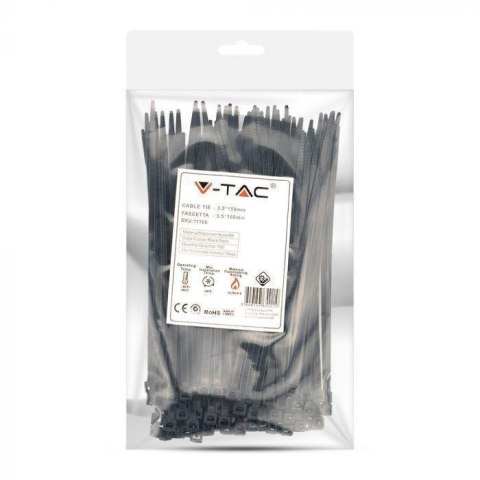 Opaska Zaciskowa V-TAC 3.5x150mm Czarna 18kg Nylon66 (Opak. 100szt) Opaska Zaciskowa V-TAC 3.5x150mm Czarna 18kg Nylon66 (Opak. 100szt)