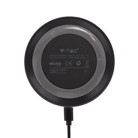 Ładowarka Indukcyjna Bezprzewodowa 5A 10W Czarna Okrągła V-TAC VT-1210 Ładowarka Indukcyjna Bezprzewodowa 5A 10W Czarna Okrągła V-TAC VT-1210