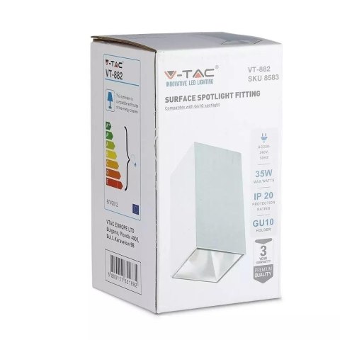 Oprawa Sufitowa V-TAC GU10 Kwadrat Natynkowa Biały 74x74x140mm VT-882-Q 3 Lata Gwarancji Oprawa Sufitowa V-TAC GU10 Kwadrat Natynkowa Biały 74x74x140mm VT-882-Q 3 Lata Gwarancji