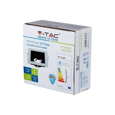 Oczko V-TAC Aluminiowe GU10 Kwadrat Białe/Czarne VT-781SQ-WH Oczko V-TAC Aluminiowe GU10 Kwadrat Białe/Czarne VT-781SQ-WH