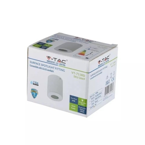 Oprawa V-TAC GU10 Natynkowa Tuba Okrągła z szybą Biała IP54 82x101 VT-711 3 Lata Gwarancji Oprawa V-TAC GU10 Natynkowa Tuba Okrągła z szybą Biała IP54 82x101 VT-711 3 Lata Gwarancji