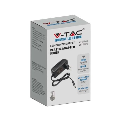 Zasilacz LED V-TAC 42W 12V Wtyczkowy 3.5A IP44 do gniazdka Filtr EMI VT-23044 Zasilacz LED V-TAC 42W 12V Wtyczkowy 3.5A IP44 do gniazdka Filtr EMI VT-23044