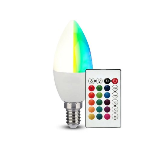 Żarówka LED V-TAC 4,8W E14 Świeczka Pilot VT-2214-N-1 RGB+4000K 320lm Żarówka LED V-TAC 4,8W E14 Świeczka Pilot VT-2214-N-1 RGB+4000K 320lm