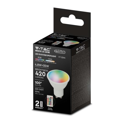 Żarówka LED V-TAC 4,8W GU10 Pilot VT-2244-N-1 RGB+3000K 420lm Żarówka LED V-TAC 4,8W GU10 Pilot VT-2244-N-1 RGB+3000K 420lm