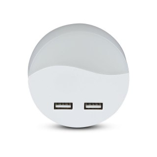 Lampka Nocna do Gniazdka LED z USB V-TAC SAMSUNG CHIP Okrągła VT-84-RD 4000K 10lm