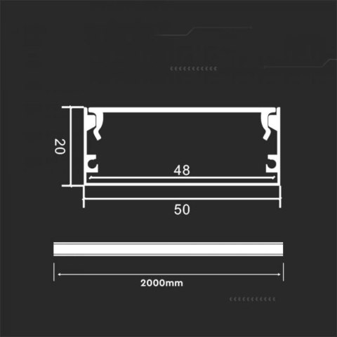 Profil Aluminiowy V-TAC 2mb Anodowany, Klosz Mleczny 20x50mm VT-8206 Profil Aluminiowy V-TAC 2mb Anodowany, Klosz Mleczny 20x50mm VT-8206