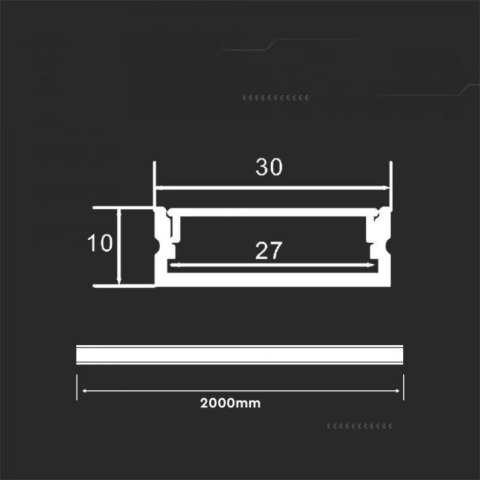 Profil Aluminiowy V-TAC 2mb Anodowany, Klosz Mleczny, Na dwie taśmy 27x10mm VT-8204 Profil Aluminiowy V-TAC 2mb Anodowany, Klosz Mleczny, Na dwie taśmy 27x10mm VT-8204