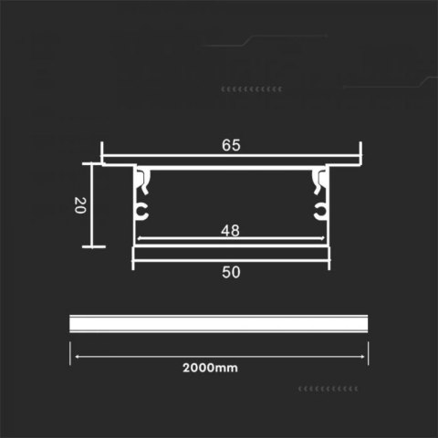 Profil Aluminiowy V-TAC 2mb Anodowany, Klosz Mleczny, Wpuszczany 20x50mm VT-8207 Profil Aluminiowy V-TAC 2mb Anodowany, Klosz Mleczny, Wpuszczany 20x50mm VT-8207