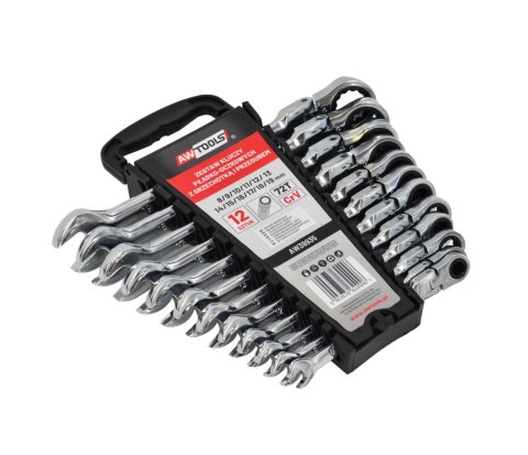 AWTOOLS KLUCZE PŁASKO-OCZKOWE Z GRZECHOTKĄ PRZEGUBOWE KOMPLET 12szt. 8-19mm AWTOOLS KLUCZE PŁASKO-OCZKOWE Z GRZECHOTKĄ PRZEGUBOWE KOMPLET 12szt. 8-19mm