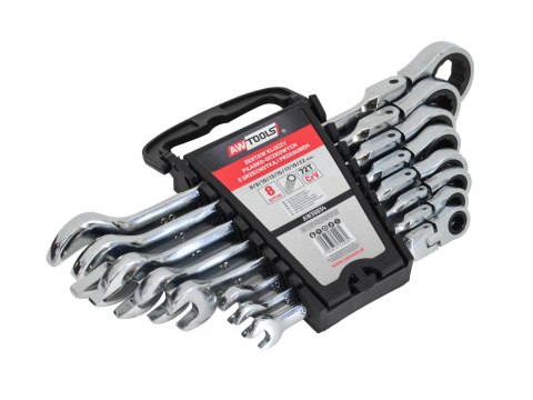 AWTOOLS KLUCZE PŁASKO-OCZKOWE Z GRZECHOTKĄ PRZEGUBOWE KOMPLET 8 szt. 8-22mm AWTOOLS KLUCZE PŁASKO-OCZKOWE Z GRZECHOTKĄ PRZEGUBOWE KOMPLET 8 szt. 8-22mm