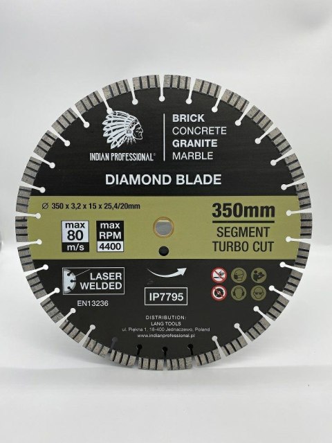 TARCZA DIAMENTOWA 350mm SEGMENT TURBO CUT INDIAN PROFESSIONAL 15mm TARCZA DIAMENTOWA 350mm SEGMENT TURBO CUT INDIAN PROFESSIONAL 15mm