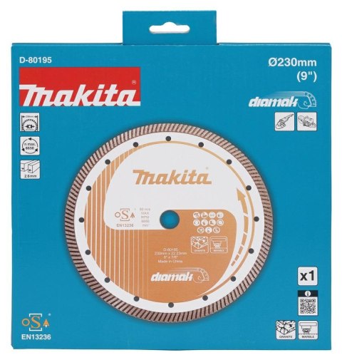 MAKITA TARCZA DIAMENTOWA 230x22,23mm SEGMENT (SUCHO/MOKRO) BETON, KAMIEŃ MAKITA TARCZA DIAMENTOWA 230x22,23mm SEGMENT (SUCHO/MOKRO) BETON, KAMIEŃ