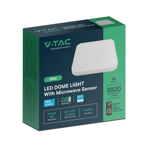 Plafon V-TAC 36W LED SAMSUNG CHIP Kwadrat 42x42cm Natynkowy Pilot Czujnik Ruchu IP44 Biały VT-8630S 4000K 3820lm 5 Lat Gwarancji Plafon V-TAC 36W LED SAMSUNG CHIP Kwadrat 42x42cm Natynkowy Pilot Czujnik Ruchu IP44 Biały VT-8630S 4000K 3820lm 5 Lat Gwarancji