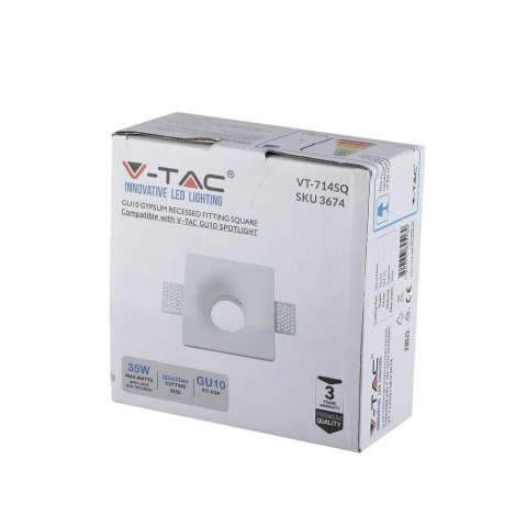 Oczko V-TAC GIPS GU10 Wpuszczane Okrągłe 120x120 Białe VT-714 Oczko V-TAC GIPS GU10 Wpuszczane Okrągłe 120x120 Białe VT-714