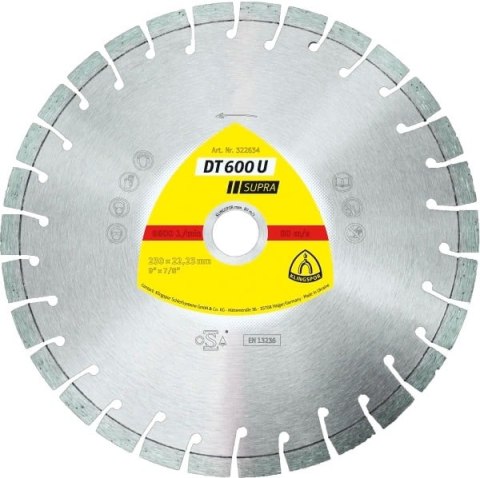 KLINGSPOR TARCZA DIAMENTOWA SEGMENTOWA 230mm x 2,6mm x 22,2mm SUPRA DT600U, BETON ZBROJONY KLINGSPOR TARCZA DIAMENTOWA SEGMENTOWA 230mm x 2,6mm x 22,2mm SUPRA DT600U, BETON ZBROJONY