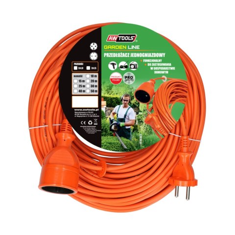 AWTOOLS PRZEDŁUŻACZ OGRODOWY JEDNOGNIAZDOWY 25m BEZ UZIEMIENIA / 2x1,0mm / 10A
/ 230V / 2500W AWTOOLS PRZEDŁUŻACZ OGRODOWY JEDNOGNIAZDOWY 25m BEZ UZIEMIENIA / 2x1,0mm / 10A
/ 230V / 2500W