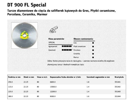KLINGSPOR TARCZA DIAMENTOWA PEŁNA 125mm x 1,4mm x 22,2mm DT900FL SUPRA, GRES, SPECIAL,SUCHO, MOKRO KLINGSPOR TARCZA DIAMENTOWA PEŁNA 125mm x 1,4mm x 22,2mm DT900FL SUPRA, GRES, SPECIAL,SUCHO, MOKRO