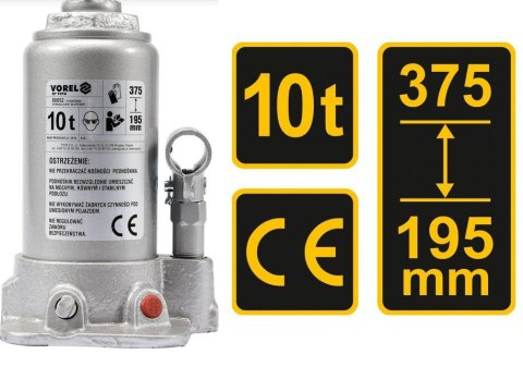 VOREL DŹWIGNIK TŁOKOWY HYDRAULICZNY 10T 195-375mm 80052 VOREL DŹWIGNIK TŁOKOWY HYDRAULICZNY 10T 195-375mm 80052