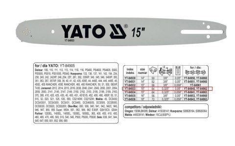 YATO PROWADNICA ŁAŃCUCHA 38cm/64/325"/1,3 YATO PROWADNICA ŁAŃCUCHA 38cm/64/325"/1,3