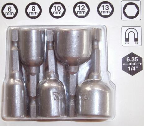 KOŃCÓWKI Z NASADKĄ MAGNETYCZNE 5szt. 6, 8, 10, 12, 13 mm KOŃCÓWKI Z NASADKĄ MAGNETYCZNE 5szt. 6, 8, 10, 12, 13 mm