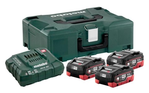 METABO ZESTAW AKUMULATORÓW 3 x 5.5Ah LIHD + ŁADOWARKA ASC 30-36 V + WALIZKA METALOC METABO ZESTAW AKUMULATORÓW 3 x 5.5Ah LIHD + ŁADOWARKA ASC 30-36 V + WALIZKA METALOC