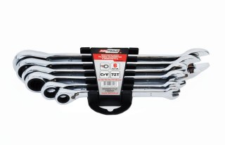 AWTOOLS KLUCZE PŁASKO-OCZKOWE Z GRZECHOTKĄ KOMPLET 6 szt. 8-19mm Z PRZEŁĄCZNIKIEM