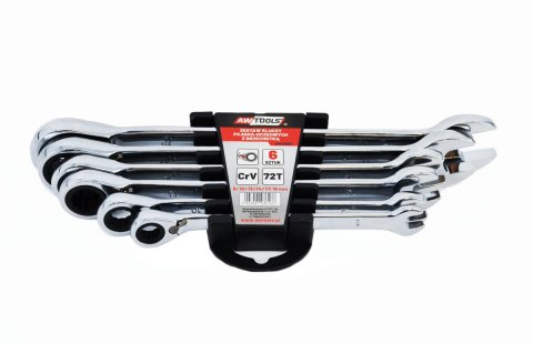 AWTOOLS KLUCZE PŁASKO-OCZKOWE Z GRZECHOTKĄ KOMPLET 6 szt. 8-19mm Z PRZEŁĄCZNIKIEM AWTOOLS KLUCZE PŁASKO-OCZKOWE Z GRZECHOTKĄ KOMPLET 6 szt. 8-19mm Z PRZEŁĄCZNIKIEM