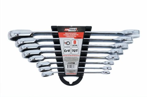 AWTOOLS KLUCZE PŁASKO-OCZKOWE Z GRZECHOTKĄ KOMPLET 8 szt. 8-22mmZ PRZEŁĄCZNIKIEM AWTOOLS KLUCZE PŁASKO-OCZKOWE Z GRZECHOTKĄ KOMPLET 8 szt. 8-22mmZ PRZEŁĄCZNIKIEM
